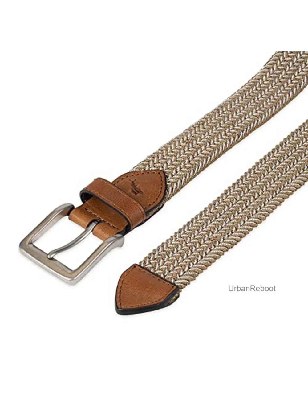Men's Two Tone Stretch Web Belt - Cotton Leather Lightweight Adjustable